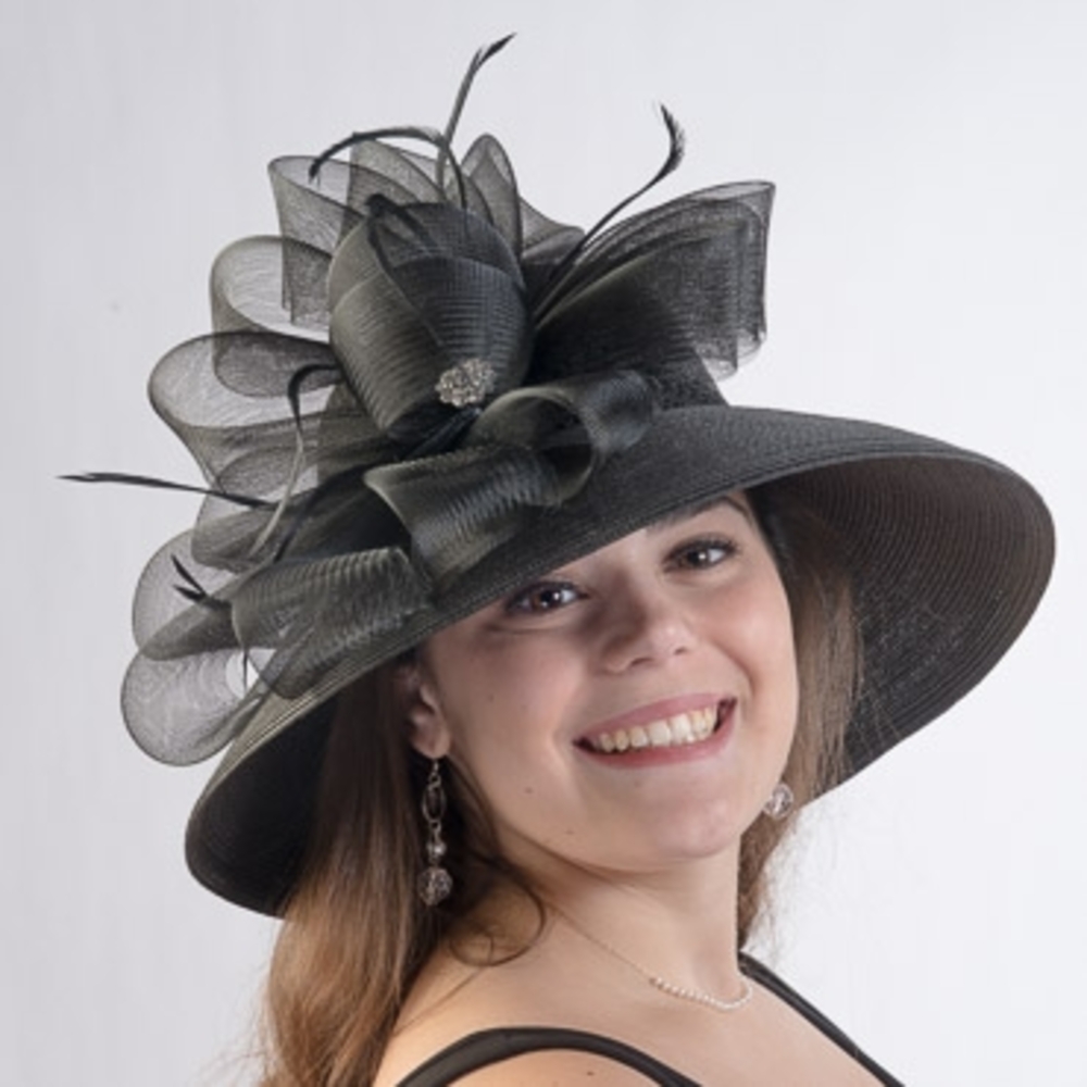 Gorgeous Sophisticated Black Floral Accent Hat Brunch Tea Church Funeral - Picture 3 of 7
